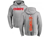 Men #25 Darwin Thompson Ash Football Backer Kansas City Chiefs Pullover Hoodie