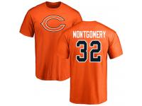 Men #32 David Montgomery Orange Football Name & Number Logo Chicago Bears T-Shirt