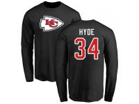 Men #34 Carlos Hyde Black Football Name & Number Logo Kansas City Chiefs Long Sleeve T-Shirt