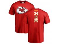 Men #34 Carlos Hyde Red Football Backer Kansas City Chiefs T-Shirt