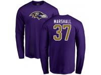 Men #37 Baltimore Ravens Iman Marshall Name & Number Logo Purple Football Long Sleeve T-Shirt