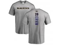 Men #39 Tyler Ervin Ash Football Backer Baltimore Ravens T-Shirt