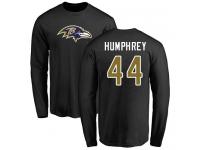 Men #44 Marlon Humphrey Black Football Name & Number Logo Baltimore Ravens Long Sleeve T-Shirt
