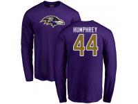 Men #44 Marlon Humphrey Purple Football Name & Number Logo Baltimore Ravens Long Sleeve T-Shirt