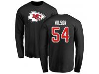Men #54 Damien Wilson Black Football Name & Number Logo Kansas City Chiefs Long Sleeve T-Shirt