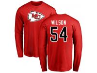 Men #54 Damien Wilson Red Football Name & Number Logo Kansas City Chiefs Long Sleeve T-Shirt