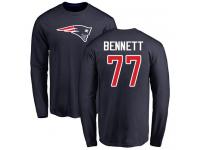 Men #77 Michael Bennett Navy Blue Football Name & Number Logo New England Patriots Long Sleeve T-Shirt