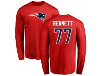 Men #77 Michael Bennett Red Football Name & Number Logo New England Patriots Long Sleeve T-Shirt