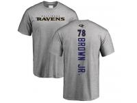 Men #78 Orlando Brown Jr. Ash Football Backer Baltimore Ravens T-Shirt