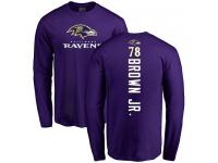 Men #78 Orlando Brown Jr. Purple Football Backer Baltimore Ravens Long Sleeve T-Shirt