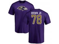 Men #78 Orlando Brown Jr. Purple Football Name & Number Logo Baltimore Ravens T-Shirt