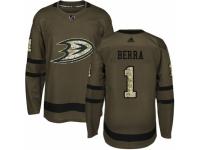Men Adidas Anaheim Ducks #1 Reto Berra Green Salute to Service NHL Jersey