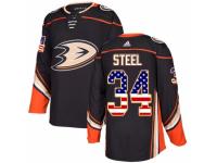 Men Adidas Anaheim Ducks #34 Sam Steel Black USA Flag Fashion NHL Jersey