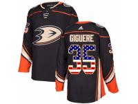 Men Adidas Anaheim Ducks #35 Jean-Sebastien Giguere Black USA Flag Fashion NHL Jersey