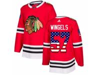Men Adidas Chicago Blackhawks #57 Tommy Wingels Red USA Flag Fashion NHL Jersey
