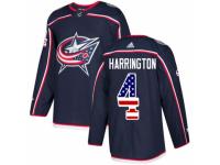 Men Adidas Columbus Blue Jackets #4 Scott Harrington Navy Blue USA Flag Fashion NHL Jersey