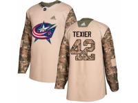 Men Adidas Columbus Blue Jackets #42 Alexandre Texier Camo Veterans Day Practice NHL Jersey