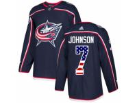 Men Adidas Columbus Blue Jackets #7 Jack Johnson Navy Blue USA Flag Fashion NHL Jersey