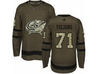 Men Adidas Columbus Blue Jackets #71 Nick Foligno Green Salute to Service NHL Jersey
