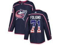 Men Adidas Columbus Blue Jackets #71 Nick Foligno Navy Blue USA Flag Fashion NHL Jersey