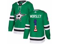 Men Adidas Dallas Stars #1 Gump Worsley Green USA Flag Fashion NHL Jersey
