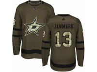 Men Adidas Dallas Stars #13 Mattias Janmark Green Salute to Service NHL Jersey