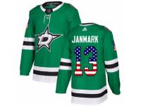 Men Adidas Dallas Stars #13 Mattias Janmark Green USA Flag Fashion NHL Jersey