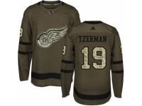 Men Adidas Detroit Red Wings #19 Steve Yzerman Green Salute to Service NHL Jersey