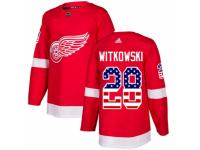 Men Adidas Detroit Red Wings #28 Luke Witkowski Red USA Flag Fashion NHL Jersey