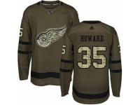 Men Adidas Detroit Red Wings #35 Jimmy Howard Green Salute to Service NHL Jersey
