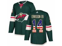 Men Adidas Minnesota Wild #14 Joel Eriksson Ek Green USA Flag Fashion NHL Jersey