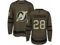 Men Adidas New Jersey Devils #28 Damon Severson Green Salute to Service NHL Jersey