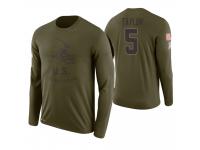 Men Cleveland Browns #5 Tyrod Taylor 2018 Salute to Service Long Sleeve Olive T-Shirt