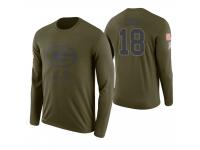 Men Green Bay Packers #18 Randall Cobb 2018 Salute to Service Long Sleeve Olive T-Shirt