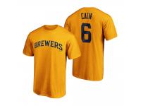 Men Milwaukee Brewers Lorenzo Cain Gold 2020 Official T-Shirt