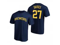 Men Milwaukee Brewers Zach Davies Navy 2020 Official T-Shirt