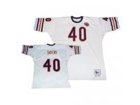Men NFL Chicago Bears #40 Gale Sayers Throwback Road Bear Patch White Big Number Mitchell and Ness Jersey