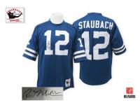 Men NFL Dallas Cowboys #12 Roger Staubach Throwback Home Mitchell and Ness Navy Blue Autographed Jersey