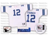 Men NFL Dallas Cowboys #12 Roger Staubach Throwback Road Mitchell and Ness White Autographed Jersey