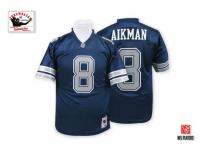Men NFL Dallas Cowboys #8 Troy Aikman Throwback Home Navy Blue Mitchell and Ness Jersey