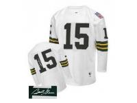Men NFL Green Bay Packers #15 Bart Starr Throwback Road Mitchell and Ness White Autographed Jersey