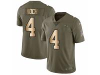 Men Nike Baltimore Ravens #4 Sam Koch Limited Olive/Gold Salute to Service NFL Jersey