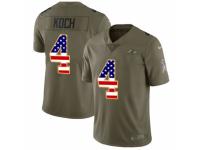 Men Nike Baltimore Ravens #4 Sam Koch Limited Olive/USA Flag Salute to Service NFL Jersey