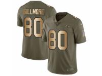 Men Nike Baltimore Ravens #80 Crockett Gillmore Limited Olive/Gold Salute to Service NFL Jersey