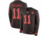Men Nike Cleveland Browns #11 Antonio Callaway Limited Brown Therma Long Sleeve NFL Jersey
