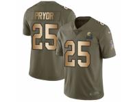 Men Nike Cleveland Browns #25 Calvin Pryor Limited Olive/Gold 2017 Salute to Service NFL Jersey