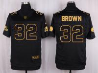 Men Nike Cleveland Browns #32 Jim Brown Pro Line Black Gold Collection Jersey