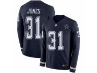 Men Nike Dallas Cowboys #31 Byron Jones Limited Navy Blue Therma Long Sleeve NFL Jersey