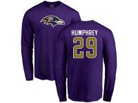 Men Nike Marlon Humphrey Purple Name & Number Logo - NFL Baltimore Ravens #29 Long Sleeve T-Shirt