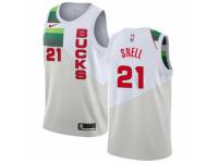 Men Nike Milwaukee Bucks #21 Tony Snell White  Jersey - Earned Edition